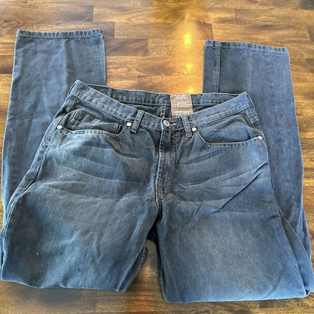 Wrangler Slim Straight Fit Light Black Denim Straight Leg Jeans Men's‎ 34x32 - Picture 6 of 11
